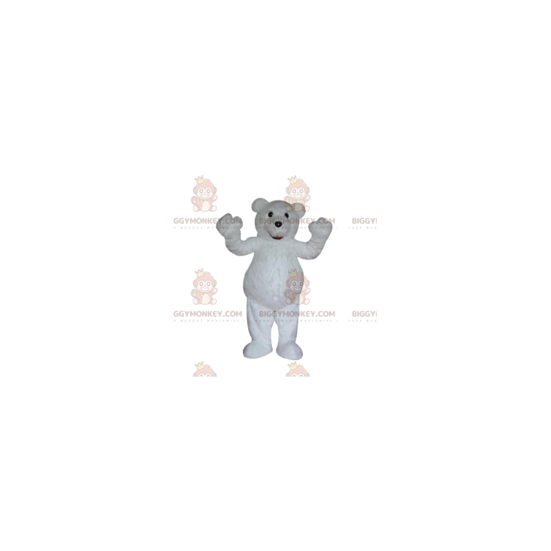 Super touching polar bear BIGGYMONKEY™ mascot costume. White Super touching polar bear BIGGYMONKEY™ mascot costume. White