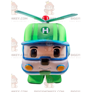 Costume de mascotte BIGGYMONKEY™ d'hélicoptère vert et blanc