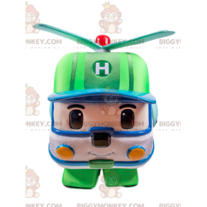 Groen en wit helikopter BIGGYMONKEY™ mascottekostuum