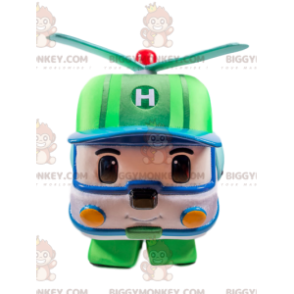 Groen en wit helikopter BIGGYMONKEY™ mascottekostuum