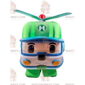 Kostým zelenobílého helikoptéry BIGGYMONKEY™ maskota, styl