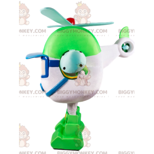 Grün-weißer Hubschrauber BIGGYMONKEY™ Maskottchen-Kostüm im