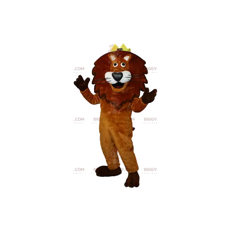 Løve BIGGYMONKEY™ maskotkostume med krone. løve kostume - Løve BIGGYMONKEY™ maskotkostume med krone. løve kostume -