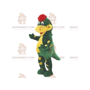 Costume de mascotte BIGGYMONKEY™ de crocodile vert et jaune.