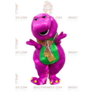 Fuchsia and green dinosaur BIGGYMONKEY™ mascot costume.