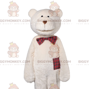 Isbjørn BIGGYMONKEY™ maskotkostume med plaid sløjfe - Bjørn maskot - BIGGYMONKEY_012545 - BiggyMonkey.com