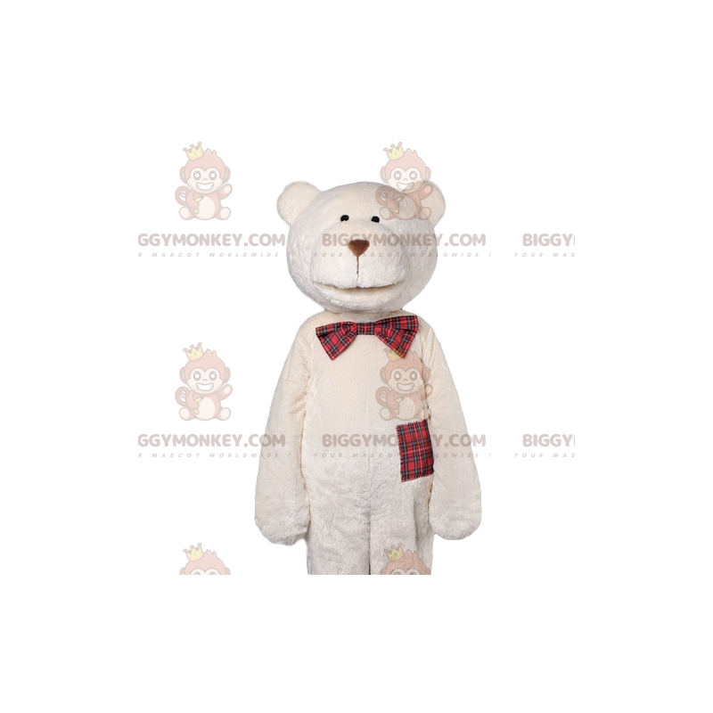 Isbjørn BIGGYMONKEY™ maskotkostume med plaid sløjfe - Bjørn maskot - BIGGYMONKEY_012545 - BiggyMonkey.com
