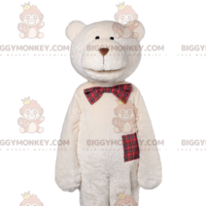 IJsbeer BIGGYMONKEY™ mascottekostuum met geruite vlinderdas -