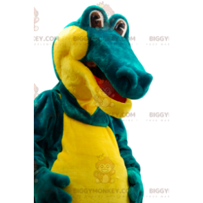Very comical green and yellow crocodile BIGGYMONKEY™ mascot