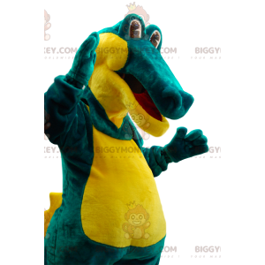 Very comical green and yellow crocodile BIGGYMONKEY™ mascot