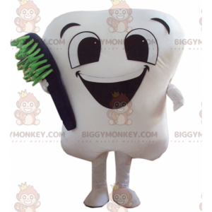 Giant White Tooth BIGGYMONKEY™ maskotdräkt med tandborste - Maskot av objekt - BIGGYMONKEY_01448 - BiggyMonkey.com