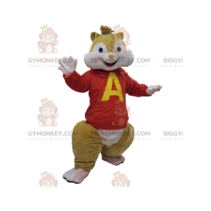 Squirrel BIGGYMONKEY™ mascot costume with red jersey. squirrel