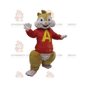 Disfraz de mascota de ardilla BIGGYMONKEY™ con jersey rojo.