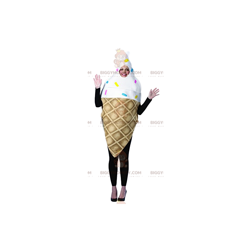 Ice Cream Cone BIGGYMONKEY™ maskotkostume med farverige perler Ice Cream Cone BIGGYMONKEY™ maskotkostume med farverige perler