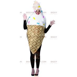 Costume de mascotte BIGGYMONKEY™ de cornet de glace avec des