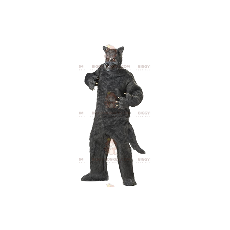 Aterrador disfraz de mascota BIGGYMONKEY™ de lobo gris. disfraz Aterrador disfraz de mascota BIGGYMONKEY™ de lobo gris. disfraz
