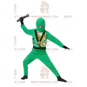 Costume de mascotte BIGGYMONKEY™ de guerrier ninja vert avec