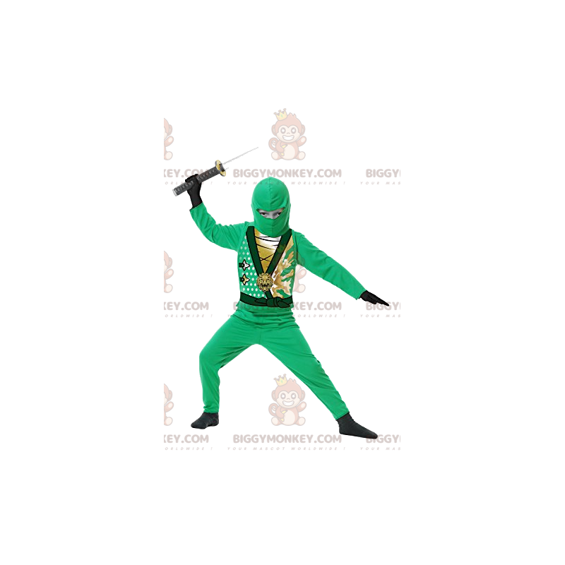 BIGGYMONKEY™ costume da mascotte del guerriero ninja verde con BIGGYMONKEY™ costume da mascotte del guerriero ninja verde con