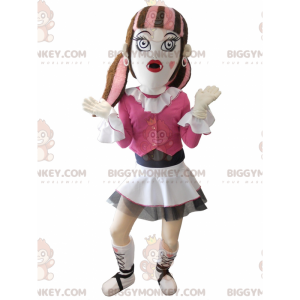 Gothic Girl BIGGYMONKEY™ Mascot Costume Dressed in Pink -