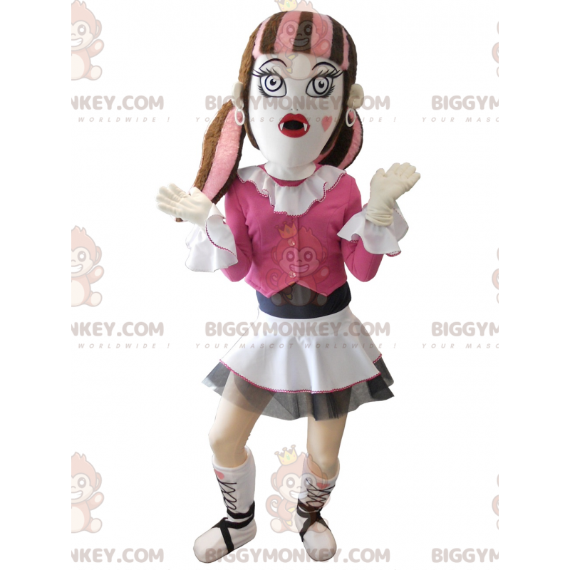 Gotisk pige BIGGYMONKEY™ maskotkostume klædt i pink -