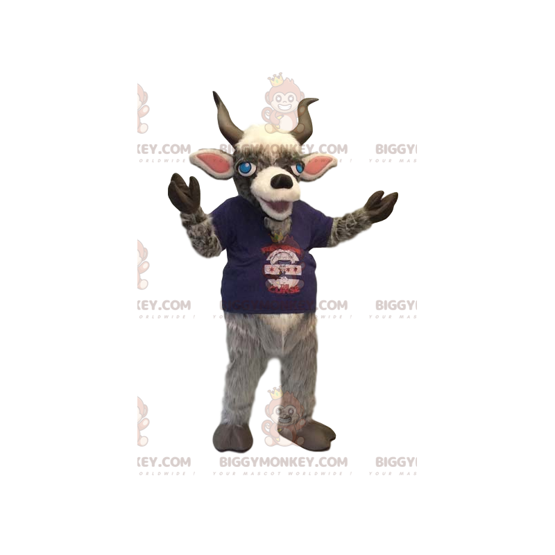 Costume de mascotte BIGGYMONKEY™ de bélier avec un maillot Costume de mascotte BIGGYMONKEY™ de bélier avec un maillot