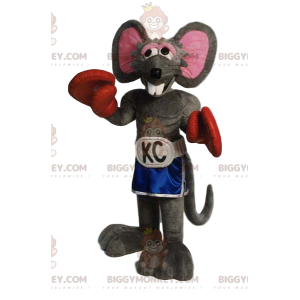 Gray mouse BIGGYMONKEY™ mascot costume with shorts and boxing