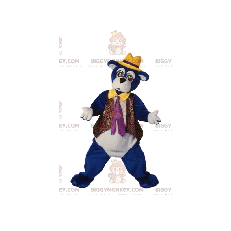 Costume de mascotte BIGGYMONKEY™ d'ours bleu avec un chapeau