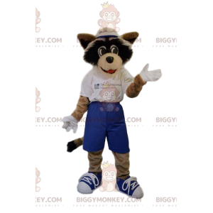 BIGGYMONKEY™ dog mascot costume with blue shorts and white