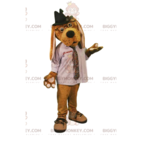 Hund BIGGYMONKEY™ Maskottchen-Kostüm mit weißem Hemd und Hut -