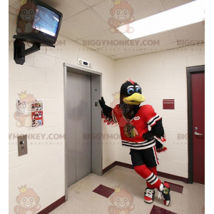 Black and White Bird BIGGYMONKEY™ Mascot Costume with Red