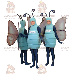 Μπλε πεταλούδες BIGGYMONKEY™ μασκότ κοστουμιών τρίο. στολή