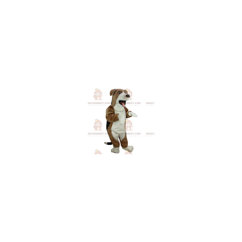 Costume de mascotte BIGGYMONKEY™ de chien blanc et marron super Costume de mascotte BIGGYMONKEY™ de chien blanc et marron super