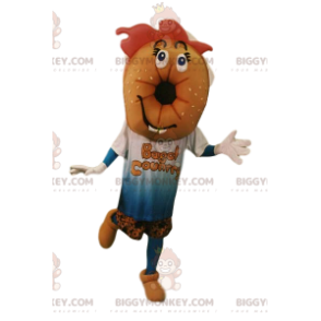 Bagel BIGGYMONKEY™ maskottiasu, jossa t-paita ja shortsit.