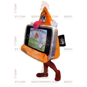 Gray Cell Phone BIGGYMONKEY™ Mascot Costume on Fun Display