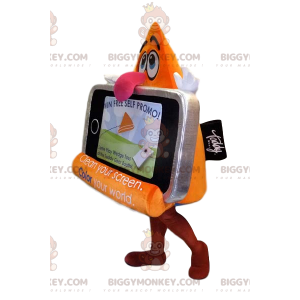 Grå mobiltelefon BIGGYMONKEY™ maskotdräkt på roligt