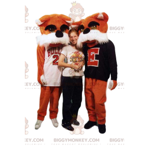 BIGGYMONKEY™ Mascot Costume of Two Orange Dogs in Supporter