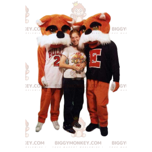 Kostým maskota BIGGYMONKEY™ dvou oranžových psů v podpůrném