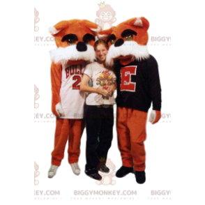 BIGGYMONKEY™ Mascot Costume of Two Orange Dogs in Supporter