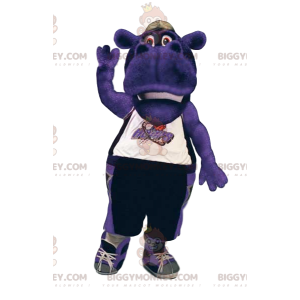 BIGGYMONKEY™ mascot costume of purple hippo in sportswear. -