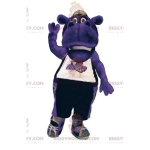 BIGGYMONKEY™ mascot costume of purple hippo in sportswear. -