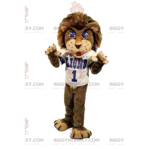 BIGGYMONKEY™ aggressive lion mascot costume with supporter