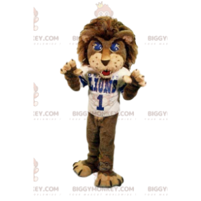  Disfraz de mascota de león agresivo BIGGYMONKEY™ con camiseta de partidario. - Mascotas de león - BiggyMonkey.com