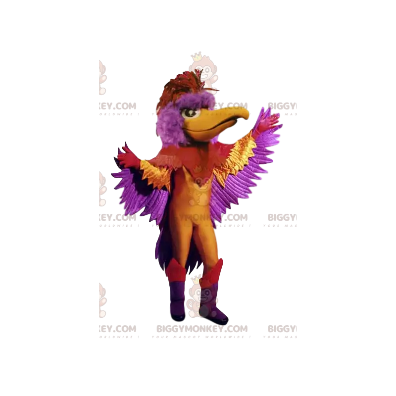 BIGGYMONKEY™ Maskottchenkostüm des mehrfarbigen Phönix. BIGGYMONKEY™ Maskottchenkostüm des mehrfarbigen Phönix.