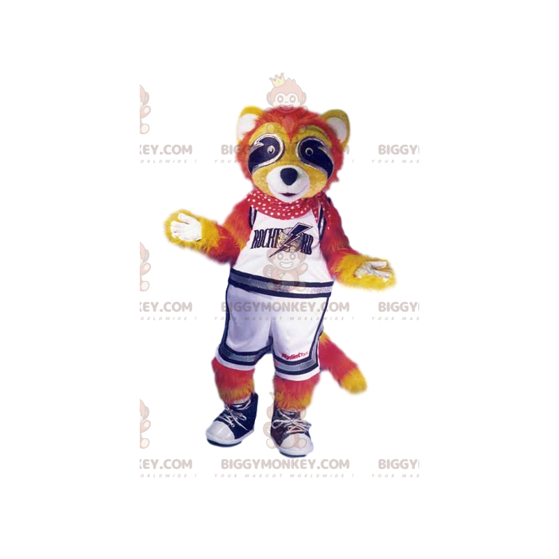 Orange Raccoon BIGGYMONKEY™ Mascot Costume in Supporter Outfit.
