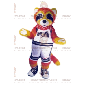 Orange Raccoon BIGGYMONKEY™ Mascot Costume in Supporter Outfit.