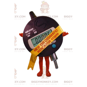 Round digital measurer BIGGYMONKEY™ mascot costume. Measurer