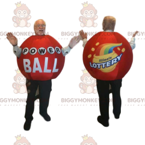 Röd lottoboll BIGGYMONKEY™ maskotdräkt. Lotteribollsdräkt -