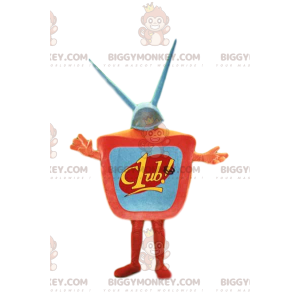 Costume de mascotte BIGGYMONKEY™ de télévison orange à antenne.