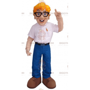 BIGGYMONKEY™ Blond Engineer Man Maskotdräkt med glasögon - Maskot för män - BIGGYMONKEY_01454 - BiggyMonkey.com