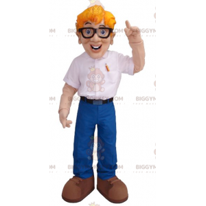 BIGGYMONKEY™ Blonde Engineer Man Mascot Costume With Glasses -